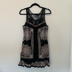 Free People Black and White Flowy Lace Mini Dress